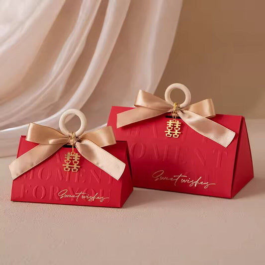 20/50Pcs Triangular Pillar Champagne Wedding Gift Box Candy Packaging Wooden Ring Bag for Baby Shower Baby Ceremony Party Favors