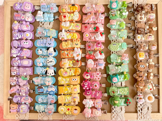 Kawaii Handmade hair clips, Color of your choice, Random 1, cute decoden hair accessories, each one is unique